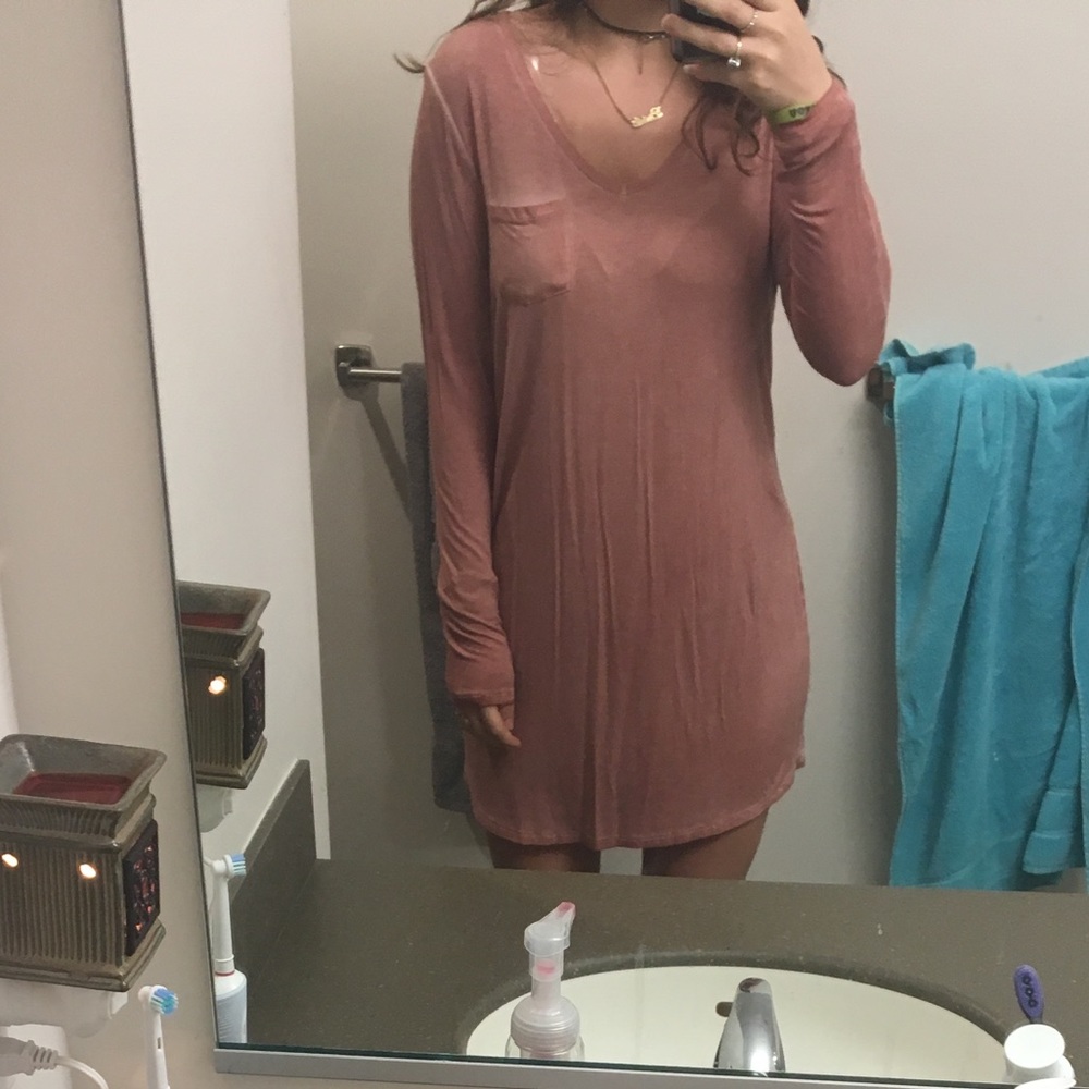 long sleeve pink t shirt dress